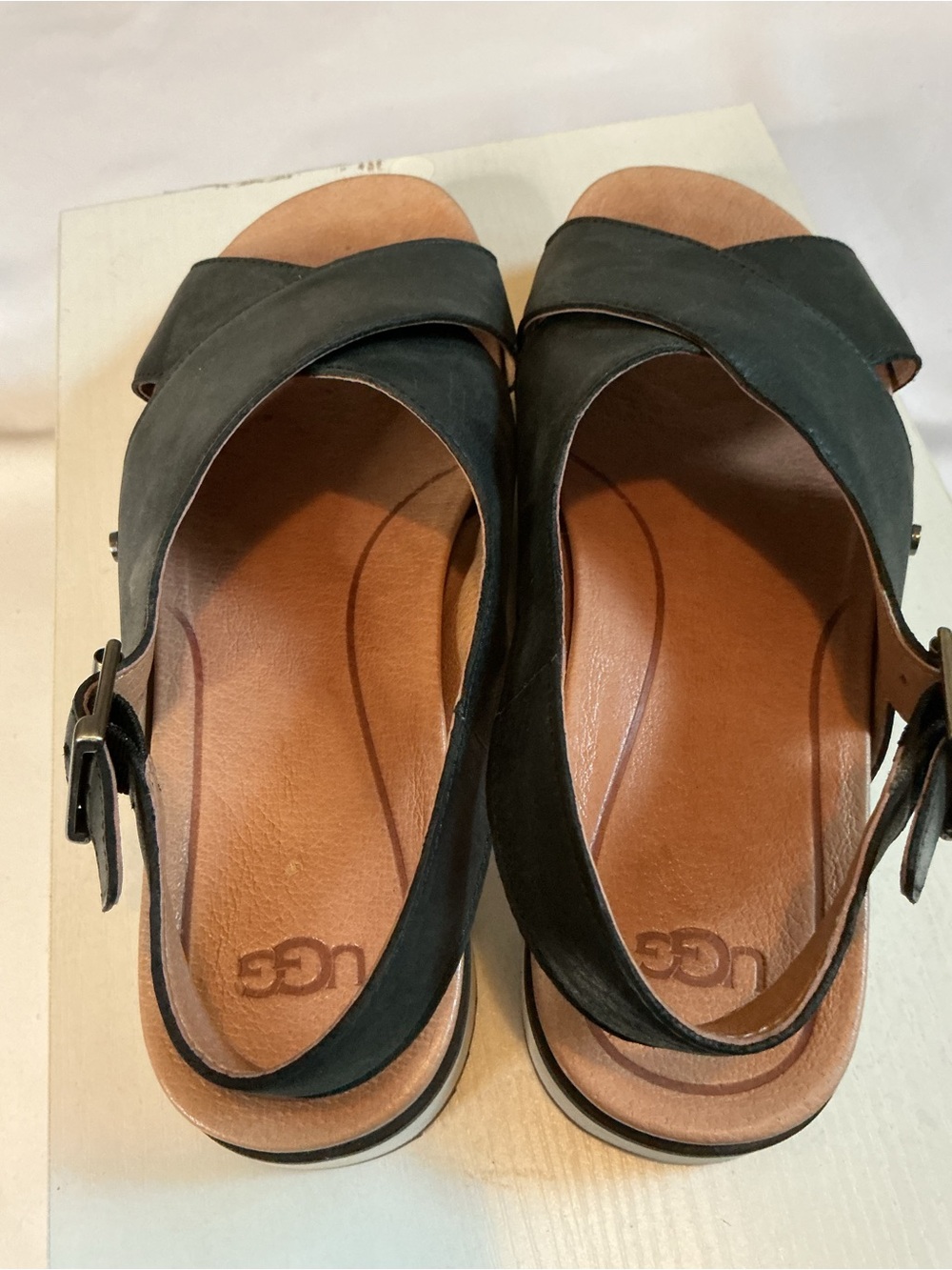 UGG Black Leather Crisscross Slingback Sandals - Picture 4 of 5